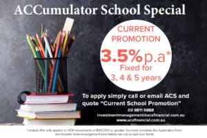Accumulator school special promotion offering 3.5% p.a interest rates.