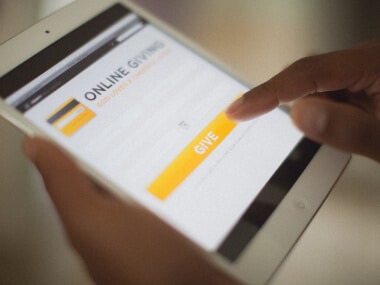 Digital church donation interface representing online giving cyber security.