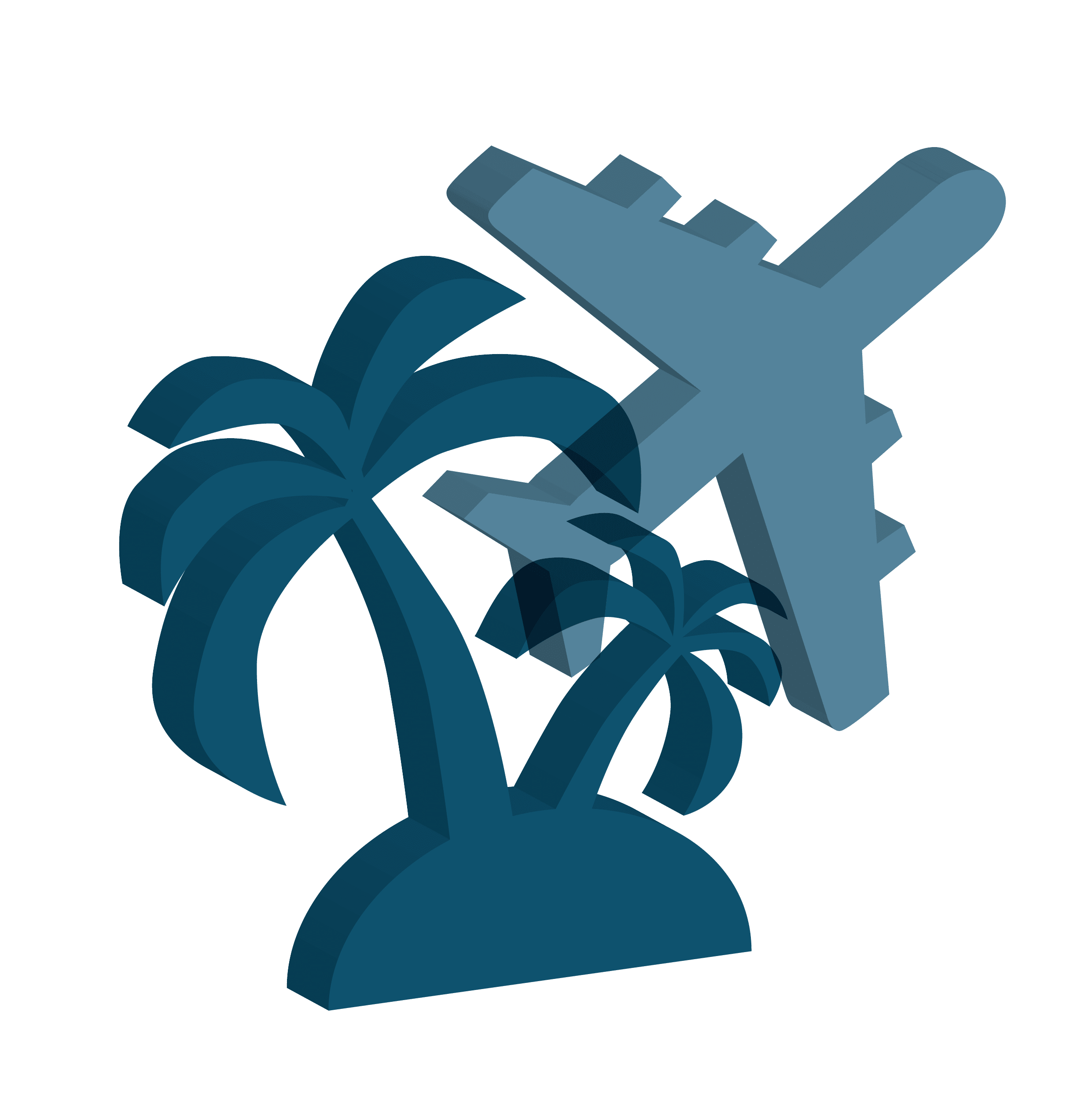 Illustration of an airplane flying over palm trees, symbolizing travel and vacation insurance services offered by ACS Financial.