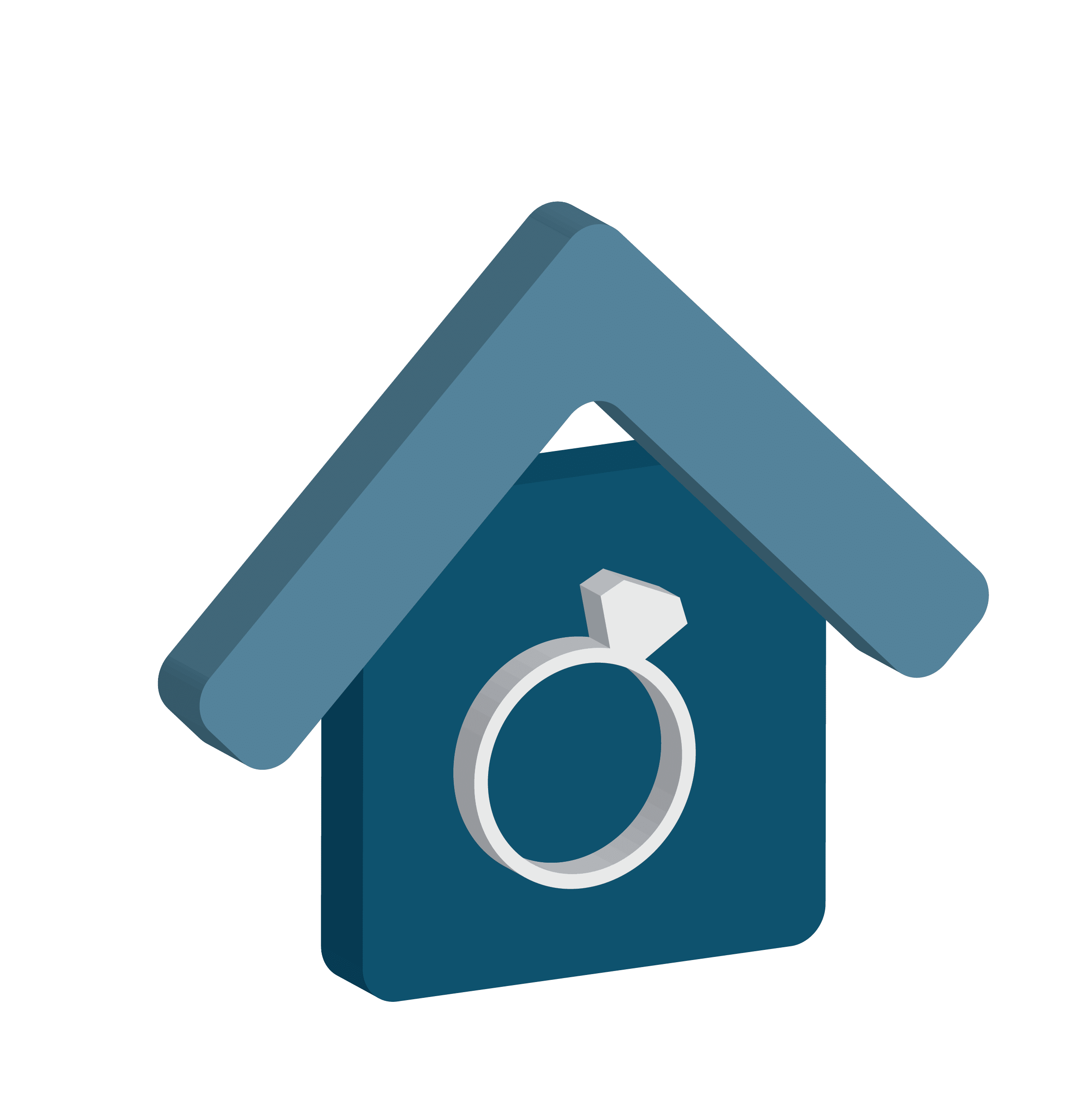 Icon representing home and contents insurance with a house silhouette and a ring symbol, highlighting protection for valuables and personal belongings.
