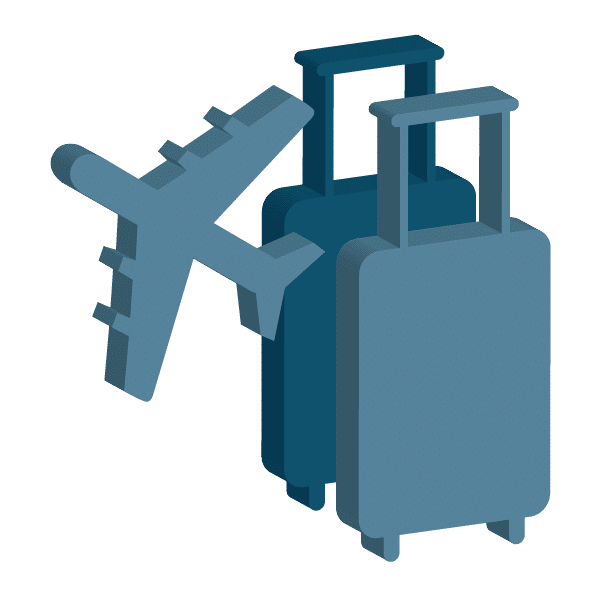 Corprate Travel Insurance Iconic representation of corporate travel insurance featuring an airplane and luggage, symbolising protection for business travel emergencies and unexpected events.