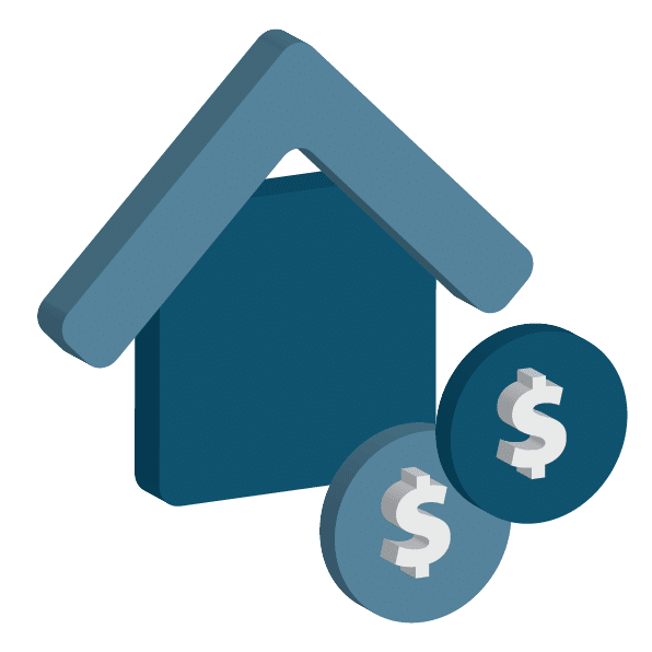 Icon of a house with dollar signs, representing business financing and commercial property investment options offered by ACS Financial.