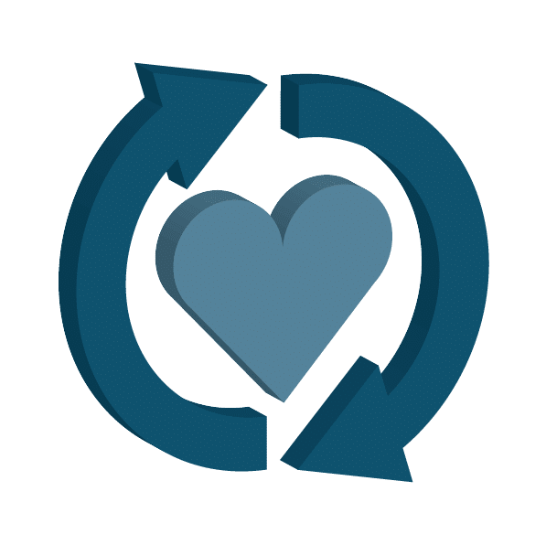 Not for profit insurance Heart symbol encircled by two arrows, representing renewal and care, relevant to not-for-profit insurance services.