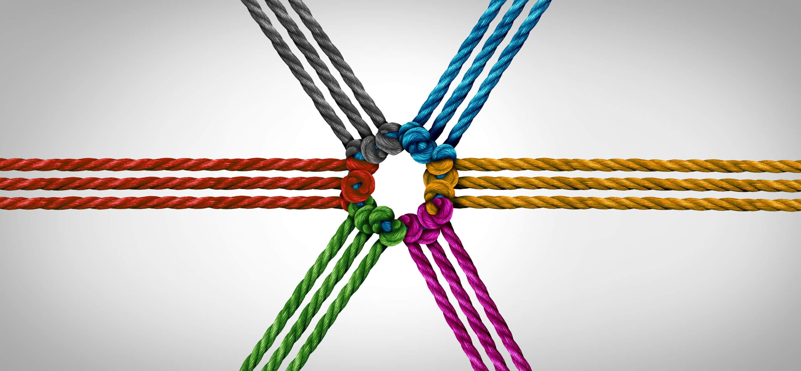 Group,Trust,Partnership,And,Concept,Of,Team,Partner,And,Unity Colourful ropes intertwined, symbolising collaboration and resilience, relevant to insurance solutions for Christian schools.