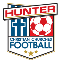 Hunter Christian Churches Football community sports program badge.